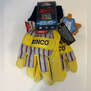 KINCO 1927KW lined grain leather palm knit wrist gloves kids size small NWT